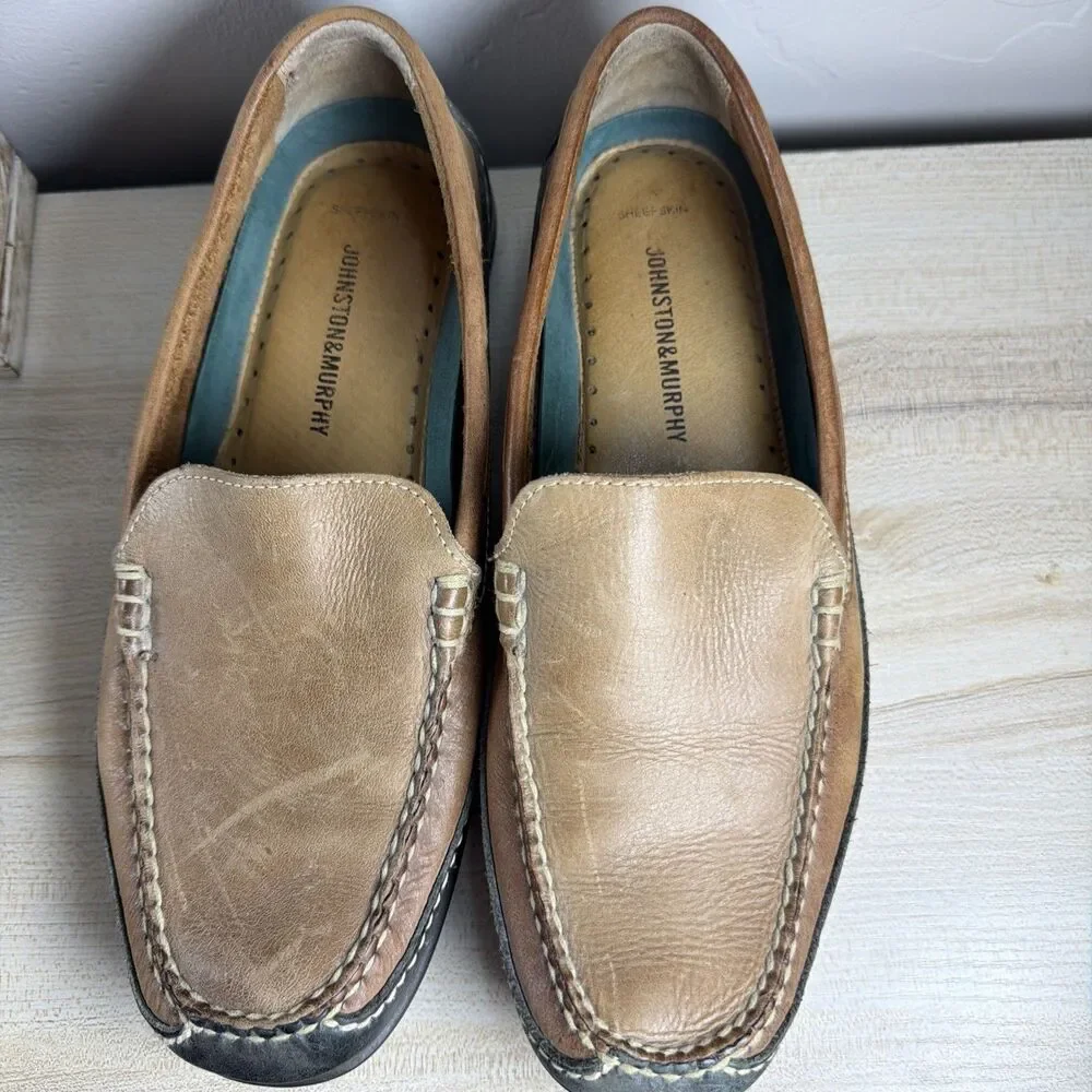 Johnston & Murphy Mens Brown Sheepskin Leather Driving Loafers 9.5M